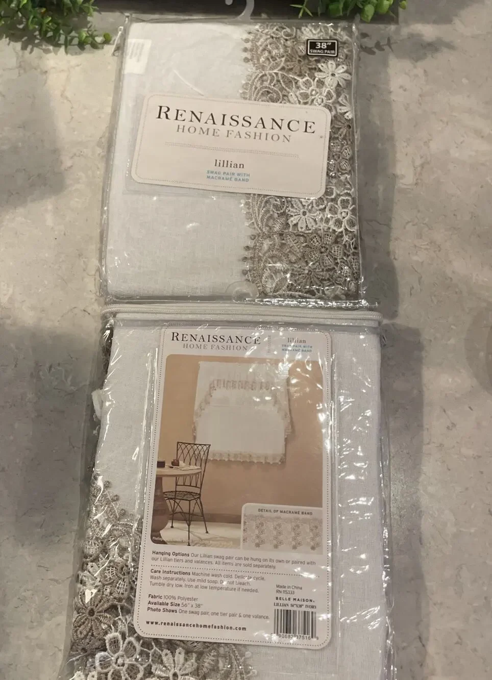 NEW Pair Renaissance Home Fashion Lillian Swag with Macrame Band 56